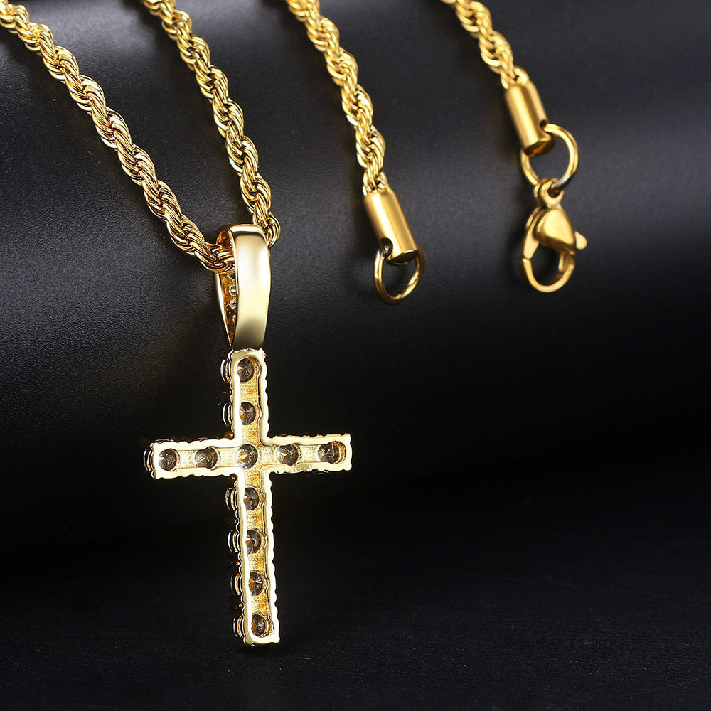 Men's Zircon Gold Plated Pendant Necklace – Luxury European & American Street Fashion Jewelry.