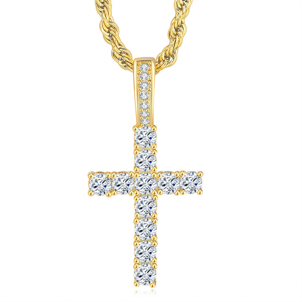 Men's Zircon Gold Plated Pendant Necklace – Luxury European & American Street Fashion Jewelry.