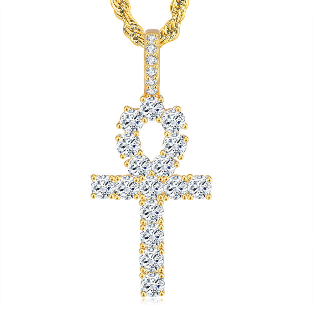 Men's Zircon Gold Plated Pendant Necklace – Luxury European & American Street Fashion Jewelry.